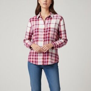 Old Navy Plaid Boyfriend Shirt Pink White Magenta Women's Size XS Button Down